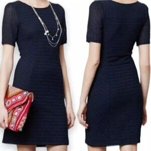 Anthropologie Maeve Cocteau Navy Short Sleeve Seersucker Sheath Dress Medium